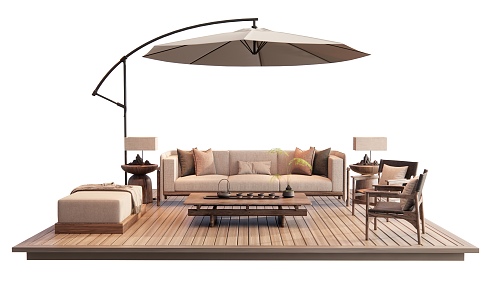 New Chinese Style Outdoor Sofa Coffee Table Combination Leisure Chair Coffee Table Decoration Table Lamp Sunshade Umbrella 3d model