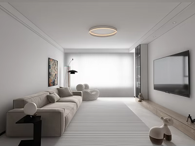 Bright Modern Minimalist Living And Dining Room Interior With Comfortable Soft Sofa And Elegant Decor 3d model
