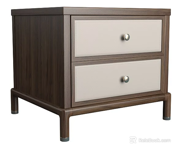 Modern Wooden Chest of Drawers With Two Light Beige Drawers And Round Metal Knobs 3d model 