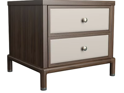 Modern Wooden Chest of Drawers With Two Light Beige Drawers And Round Metal Knobs 3d model