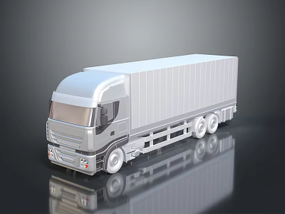 3D Rendered Silver Long Container Truck on Dark Background with Reflection 3d model