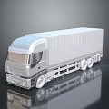 3D Rendered Silver Long Container Truck on Dark Background with Reflection
