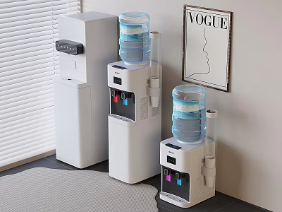 White Kitchen Water Dispensers In Different Sizes With Modern Design And Vogue Decor 3d model
