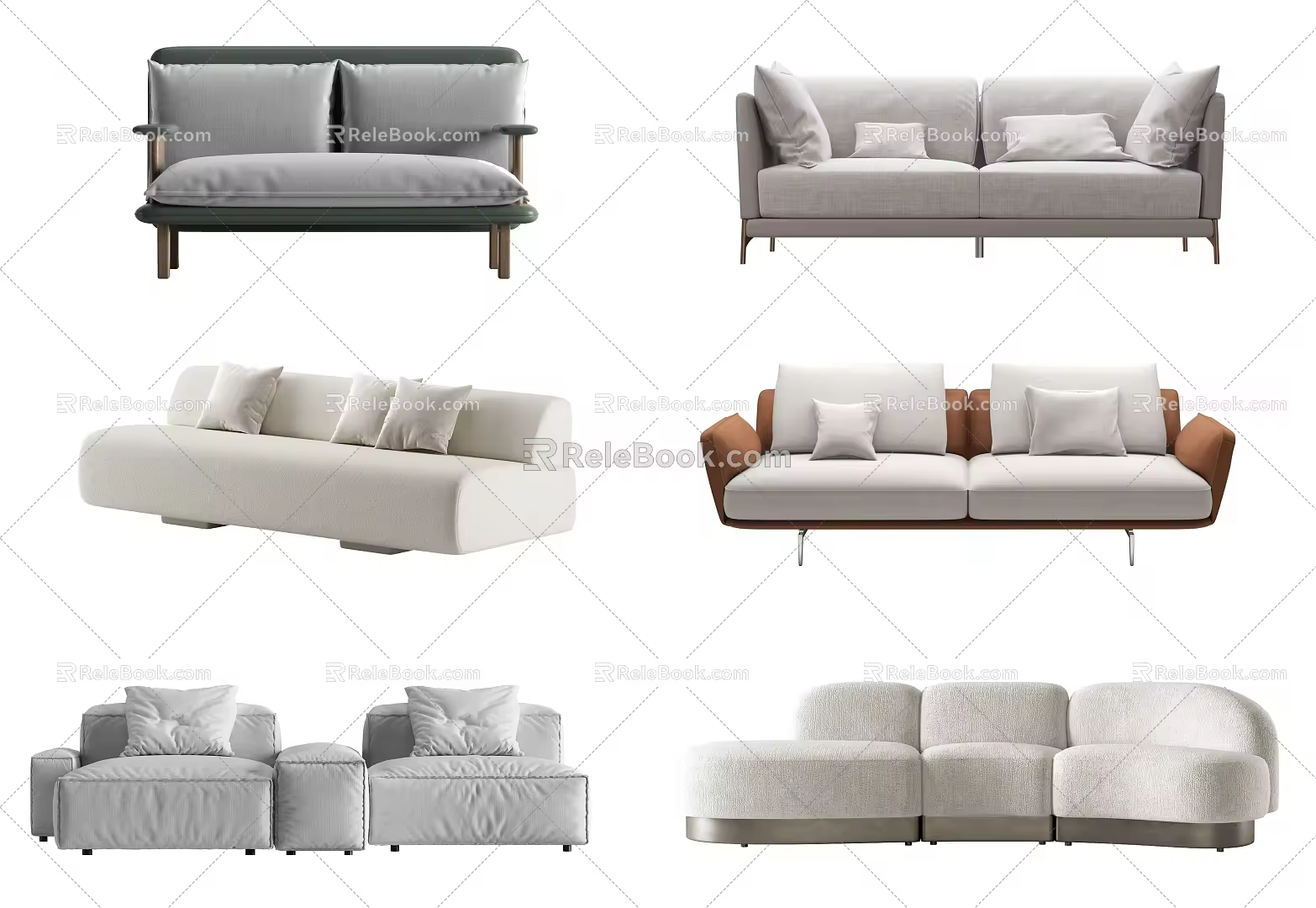modern double sofa multi-person sofa leisure sofa 3d model