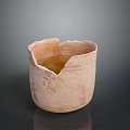 Ancient Terracotta Pottery Sculpture With Carved Red Patterns And Broken Rim Design