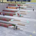 Stone Wood Terrace Steps With Seating Green Plants In Commercial Complex Public Space