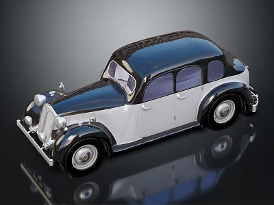Vintage Classic Sedan Black And White Design With Retro Rounded Body And Chrome Details 3d model