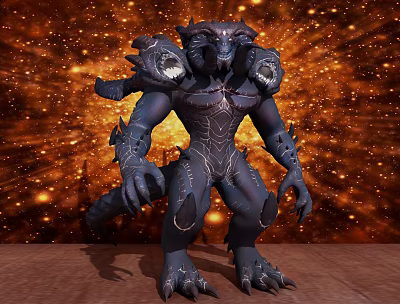 Deep Blue Armored Game Movie Character With Sharp Claws Glowing Elements And Starry Space Background 3d model