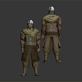 Medieval Warrior Character In Traditional Armor With Metal Helmet Chainmail Cloak And Decorative Plates