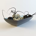 Decorative Ornament Set With Rectangular Tray Various Balls Black Twigs And Gravel