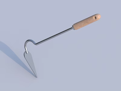 Agricultural Hand Hoe With Wooden Handle And Sharp Metal Blade For Farming 3d model
