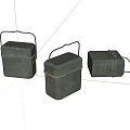 Three Vintage Metal Lunch Boxes With Handle And Hinged Lids 3d model