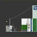 Modern Exhibition Booth Furniture With Tables Chairs Green Plants String Lights And Display Panels