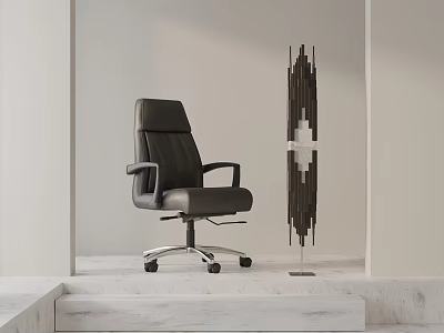 Black Leather Office Chair With Modern Design And Metal Base On Marble Steps 3d model