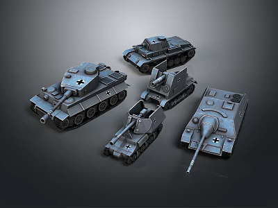 Various Military Vehicle Tank Models Displayed in Gray Color with Detailed Designs 3d model