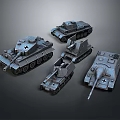 Various Military Vehicle Tank Models Displayed in Gray Color with Detailed Designs