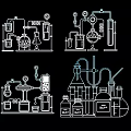 Laboratory Equipment Wall Decor Featuring White Line Art Chemical Lab Apparatus On Black Background