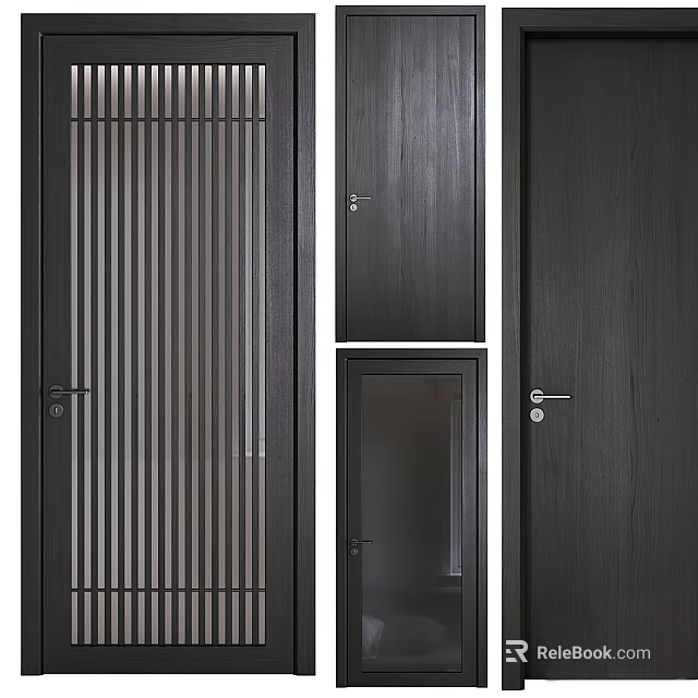 Modern Wooden Flush Doors With Striped Panels And Glass Inserts For Interior Design 3d model 