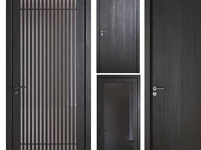 Modern Wooden Flush Doors With Striped Panels And Glass Inserts For Interior Design 3d model