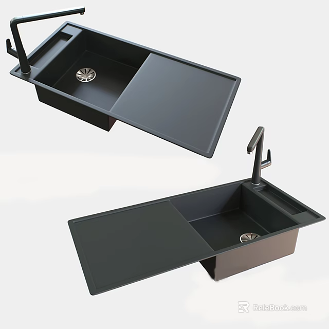 Modern Black Kitchen Sink With Cover And Faucet For Home Kitchen Use 3d model 