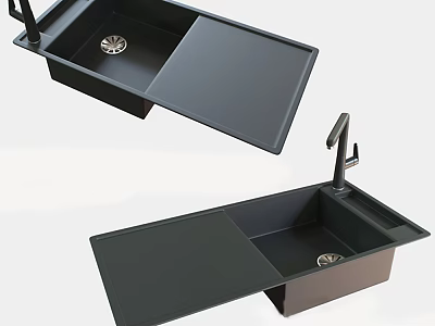 Modern Black Kitchen Sink With Cover And Faucet For Home Kitchen Use 3d model