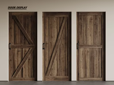 Wooden Hinged Doors Display With Different Panel Designs And Natural Wood Grain 3d model