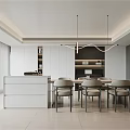 Modern Minimalist Restaurant Interior Design With Dining Table Chairs And Pendant Lights