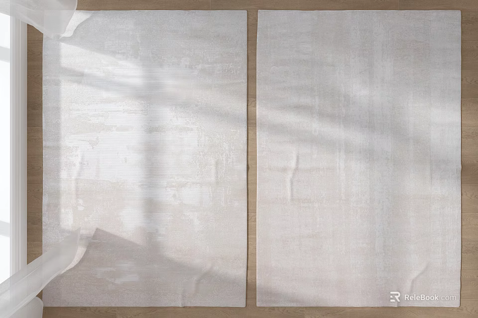 Two Cream Colored Square Rugs With Textured Surface On Wooden Floor And Natural Light Shadows 3d model 