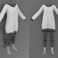 White Long Sleeve Top With Plaid Trim Collar Cuffs And Plaid Pants Outfit