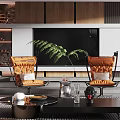 Modern Living Room Interior With Round Ceiling Light Sofa Chairs And TV Wall