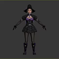 Witch Character In Purple Lace Dress With Black Hat Gloves And Purple Boots