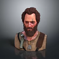 Bearded Male Game Movie Character With Strapped Outfit And Neck Accessory