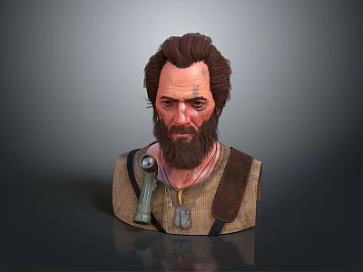 Bearded Male Game Movie Character With Strapped Outfit And Neck Accessory 3d model