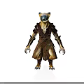 3D Fantasy Bear Warrior Character With Detailed Brown Gold Armor And Clawed Hands
