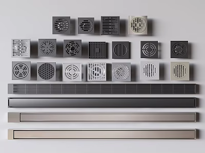 Bathroom Accessories Including Different Designs of Floor Drains and Linear Grates 3d model
