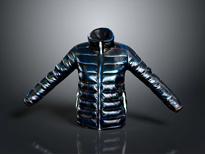 Shiny Dark Colored Puffer Jacket With Modern Design And Reflective Surface 3d model