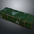 Green Worn Military Storage Crate With White Triangular Marks Metal Straps And Text 3d model