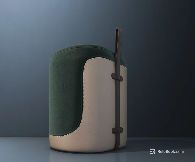 Modern Green And Beige Ottoman With Black Leather Strap Contemporary Home Decor 3d model 