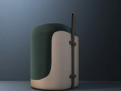 Modern Green And Beige Ottoman With Black Leather Strap Contemporary Home Decor 3d model