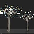 Two Decorative Trees With Moon Stars Clouds And Hanging Dots Decor 3d model