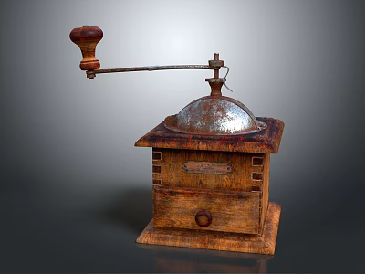 Vintage Manual Coffee Grinder With Wooden And Metal Kitchen Appliance Design 3d model