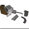 Diverse Scene Components With Gray Block Silver Strip And Arched Construction Parts 3d model