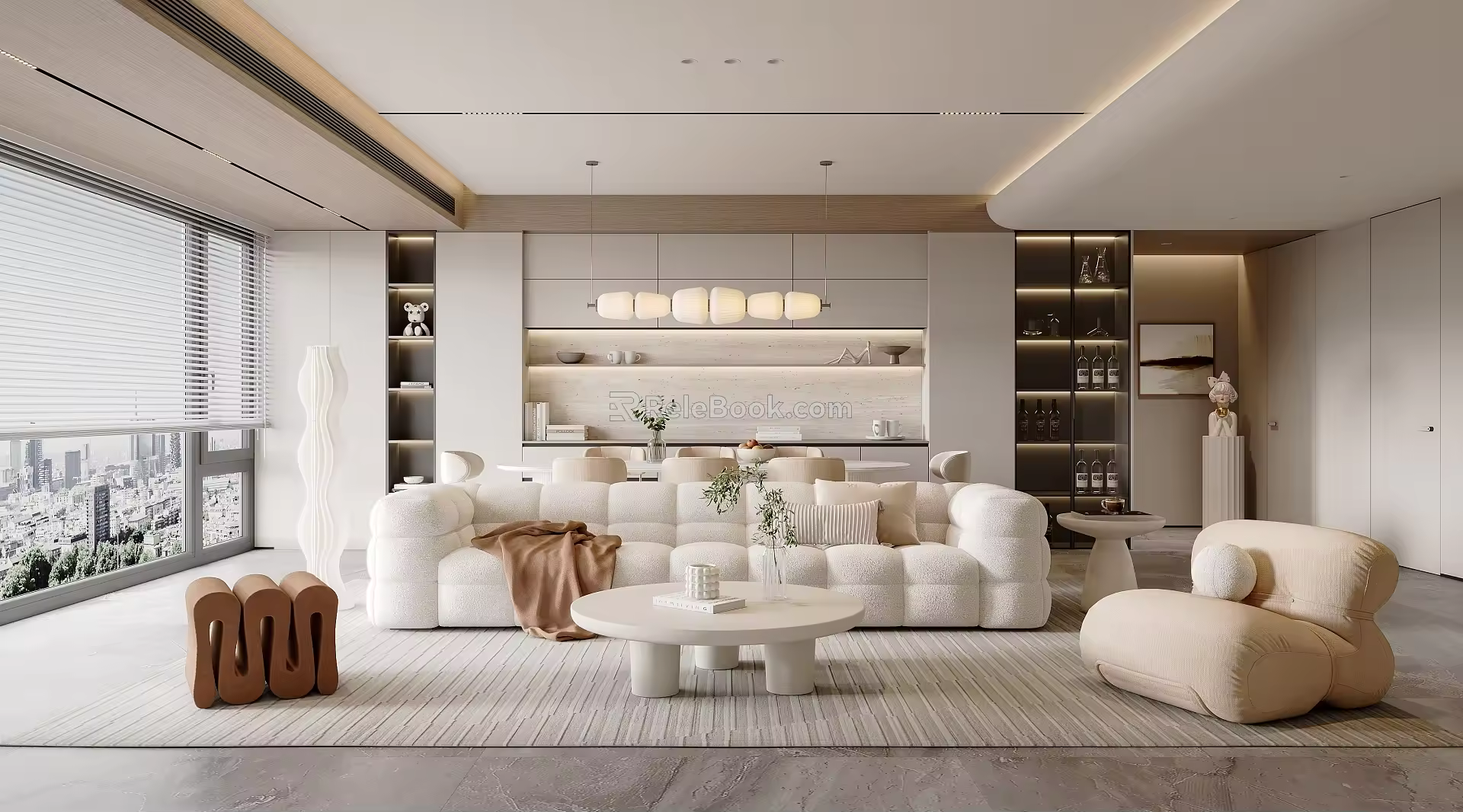 Guest Restaurant Sofa Coffee Table Combination Dining Table and Chair Combination Stool Floor Lamp Sculpture Chandelier Hanging 3d model