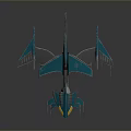 Futuristic Sci Fi Aircraft With Teal Sharp Wings And Yellow Lights Design