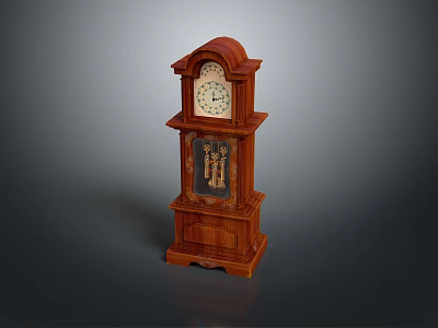 Vintage Wooden Grandfather Clock With Ornate Carvings Clock Face And Pendulum 3d model