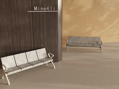 Modern Public Chairs With Gray Seats And Metal Frames In Wooden Beige Wall Setting 3d model