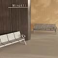 Modern Public Chairs With Gray Seats And Metal Frames In Wooden Beige Wall Setting
