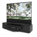 TV on Black TV Stand Showing Outdoor Scene With Trees Grass and House