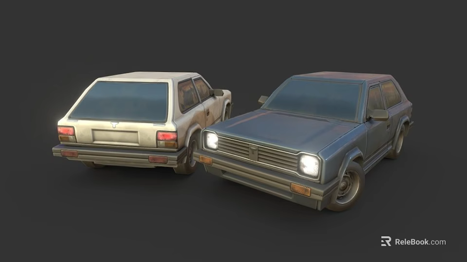 Two Vintage Classic Sedans Displayed Side By Side With Retro Headlights And Body Design 3d model 