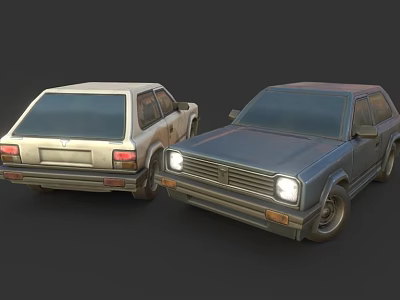Two Vintage Classic Sedans Displayed Side By Side With Retro Headlights And Body Design 3d model